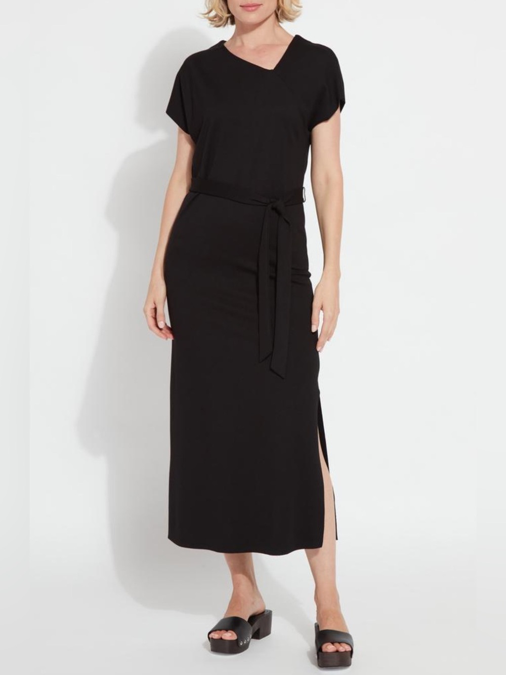 NWT Lysse Celeste Asymmetric Black Midi Dress